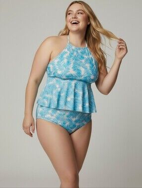 Blue Palm Print Tankini Set